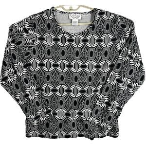 Y2K 2000s City Hearts Shirt Women Size L Black White Geometric Long Sleeve Retro